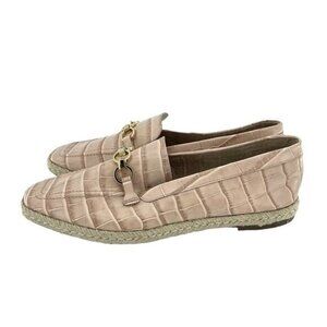 Schutz Women's Loafers Crocodile Embossed Pink Leather Flats SZ 9.5 NEW